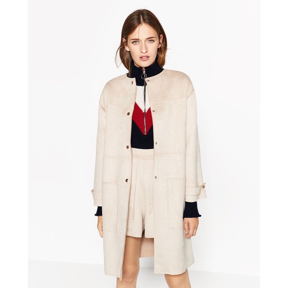 Zara Faux Suede Jacket Trench - Picture 2 of 10